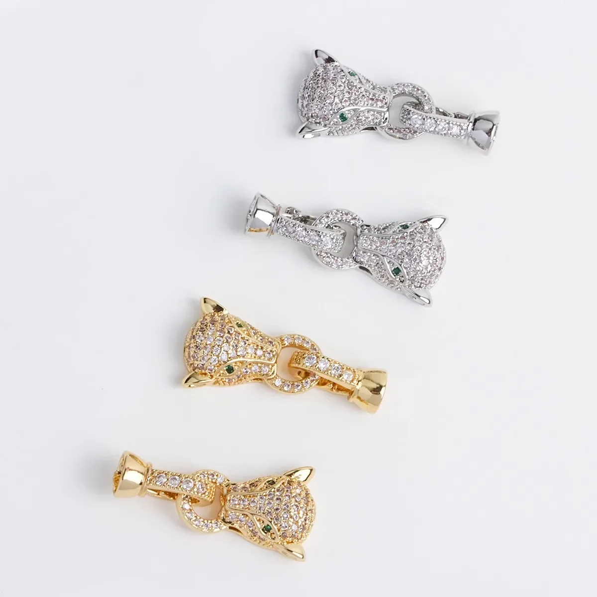 18K 진짜 금 도금과 지르콘 레오파드 헤드 버튼 헤드, 목걸이 팔찌 연결 버클 엔딩 버클 DIY 액세서리