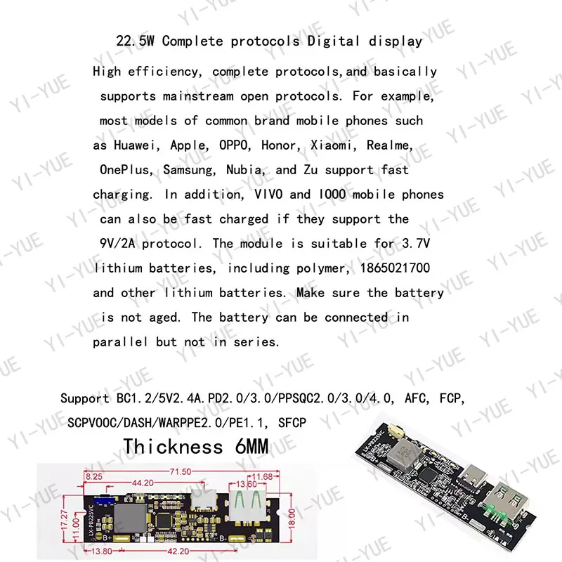 22.5W power bank 5-port bidirectional fast charging mobile power module circuit board diy motherboard set QC4+PD3.0