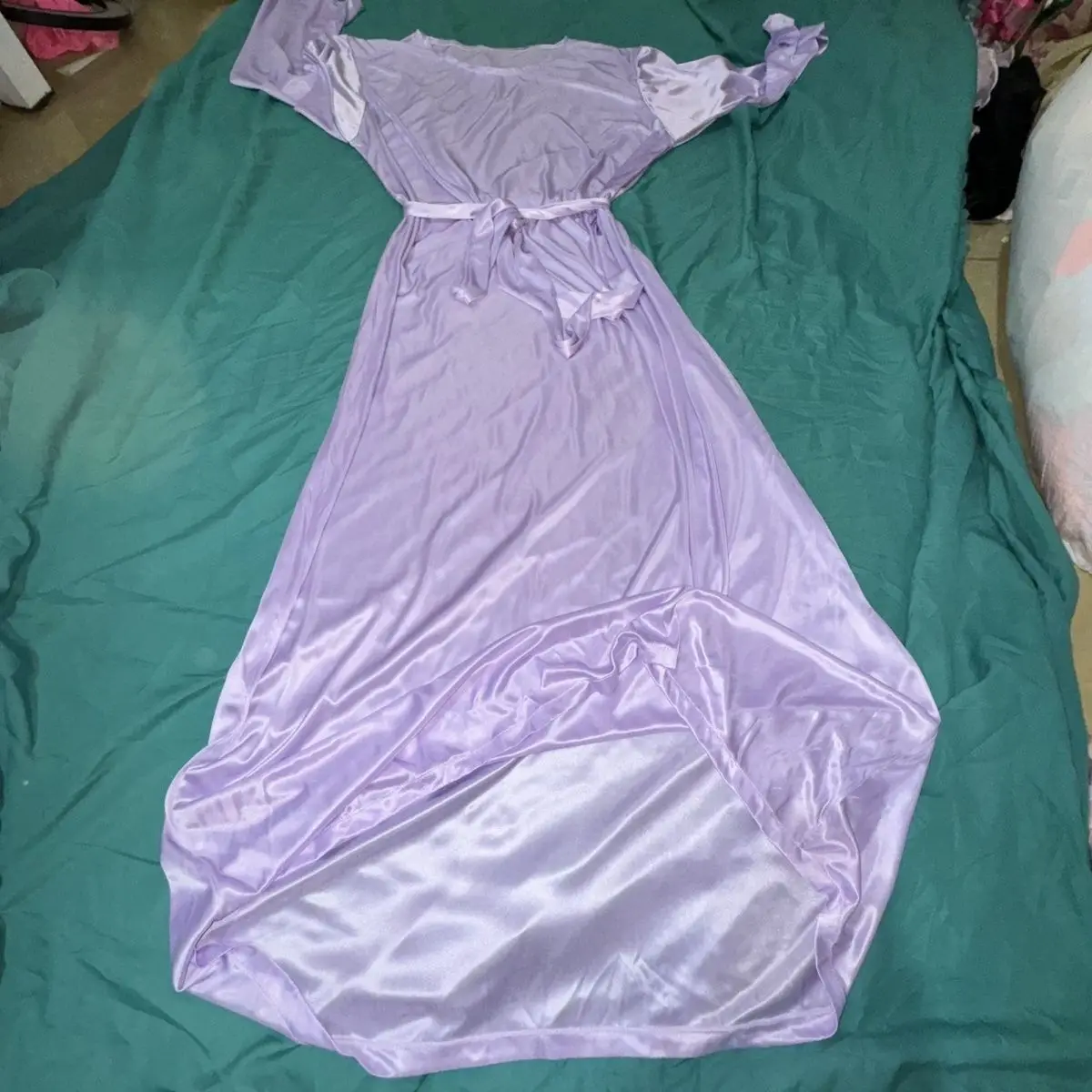 Sexy Sleep Robe Men Women Sleepwear Satin Soft Silky Long Sleeve Loose Night Dress Plus Size Private Party Long Dress