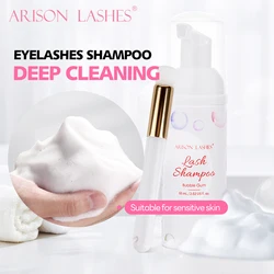 ARISON 60ml Eyelash Extensions Brush Shampoo Kit Eye Lash Lift Cleaning Foam Pump Design No Stimulation Makeup Clean Brush