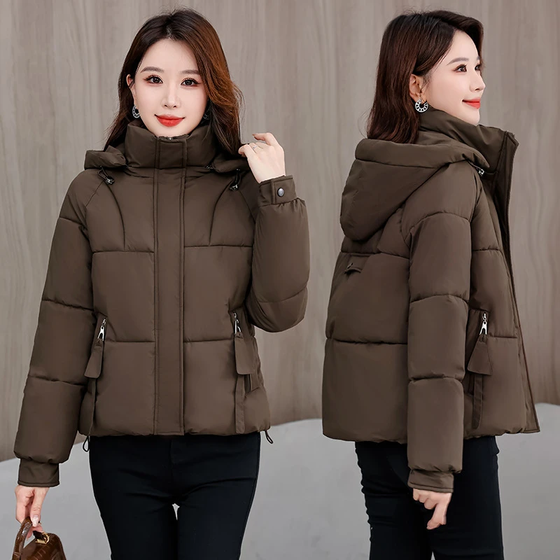 2025 شتاء جديد فضفاض قصير سترات قطنية يندبروف سميكة الدافئة المرأة أسفل القطن وسادات مبطنة انفصال مقنعين أبلى #4