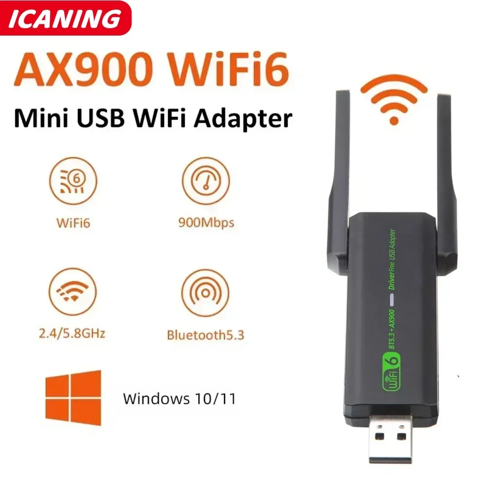 AX900 USB WiFi 6 Bluetooth 5.3 Adapter 2in1 Dongle Dual Band 2.4G&5GHz USB WiFi Network Wireless Wlan Receiver
