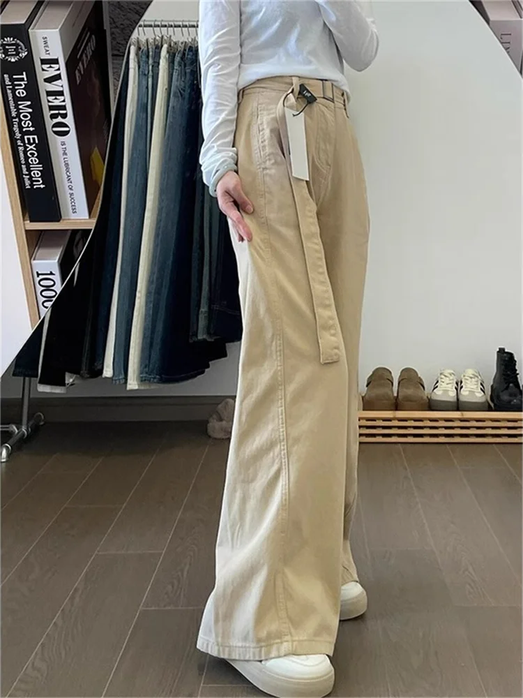 Hoge taille wijde pijpen jeans dames herfst nieuwe Sle Retro eenvoudige rechte vloerlengte broek groot formaat ontwerp casual jeans