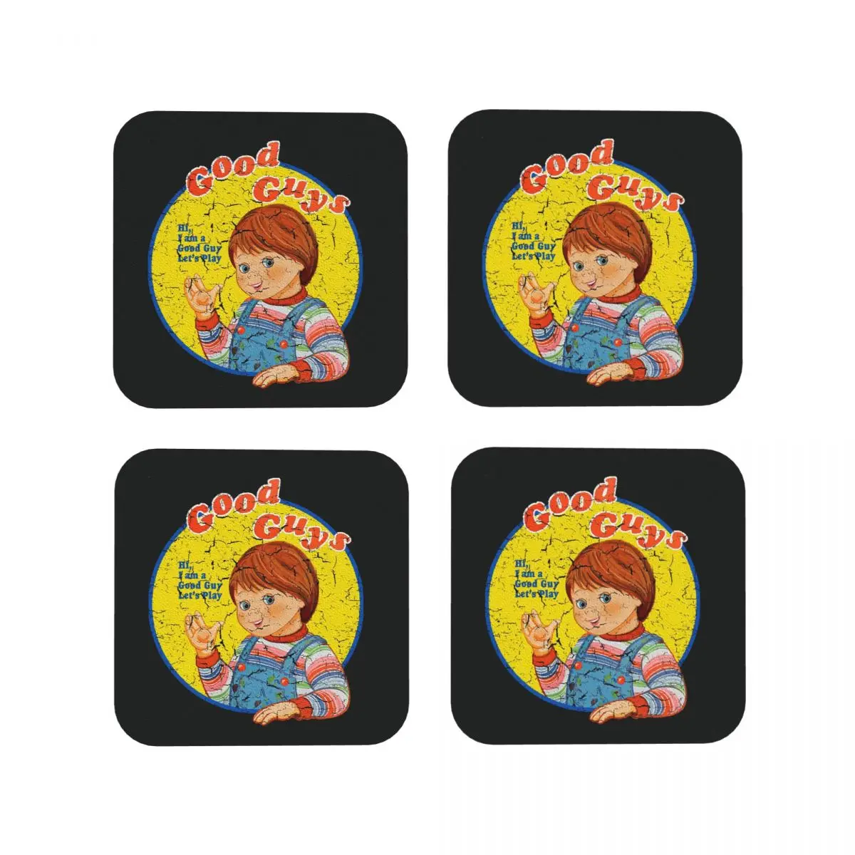 Good Guys Child's Play Chucky Doll Coasters Kitchen Placemats Insulation Cup Coffee Mats For Decor Home Tableware Pads Set of 4