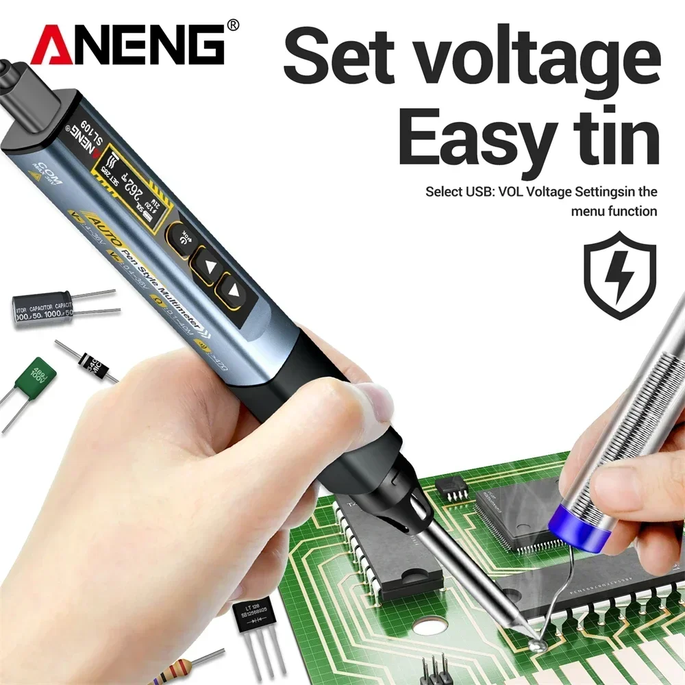ANENG SL109 rechargeable soldering iron 75W power OLED reverse display with multimeter function PD/QC welding professional tool
