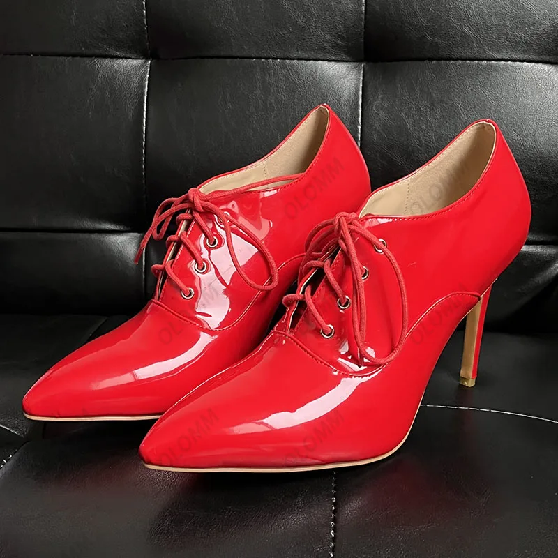 

Olomm/Новое поступление, женские весенние туфли-лодочки на шпильке со шнуровкой, серая обувь для вечеринок с острым носком, женские размеры США 5-15