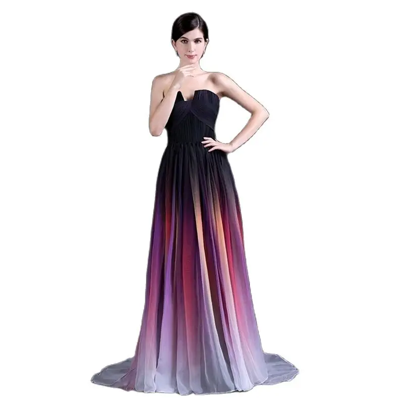 BM Gradient Prom Dresses Beaded Long Ombre Colorful Formal Evening Bridesmaid Party Gown Robe De Soiree