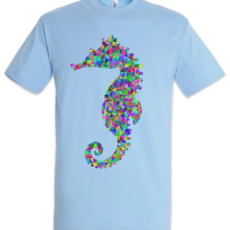 Camiseta con diseño de caballito de mar de colores, estilo cómic, para fiesta de baile rave techno