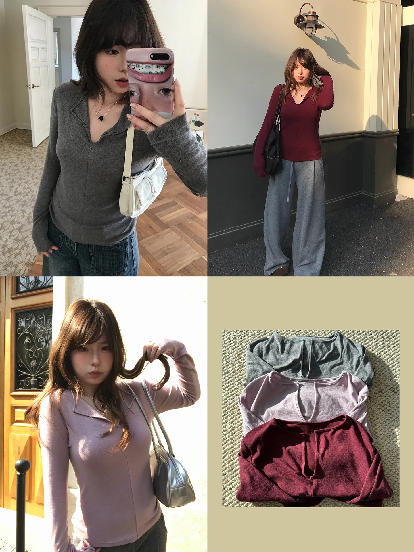 

Льняная шерстяная футболка с длинным рукавом для женщин, корейский стиль, V-образный вырез, простой дизайн, универсальная модель