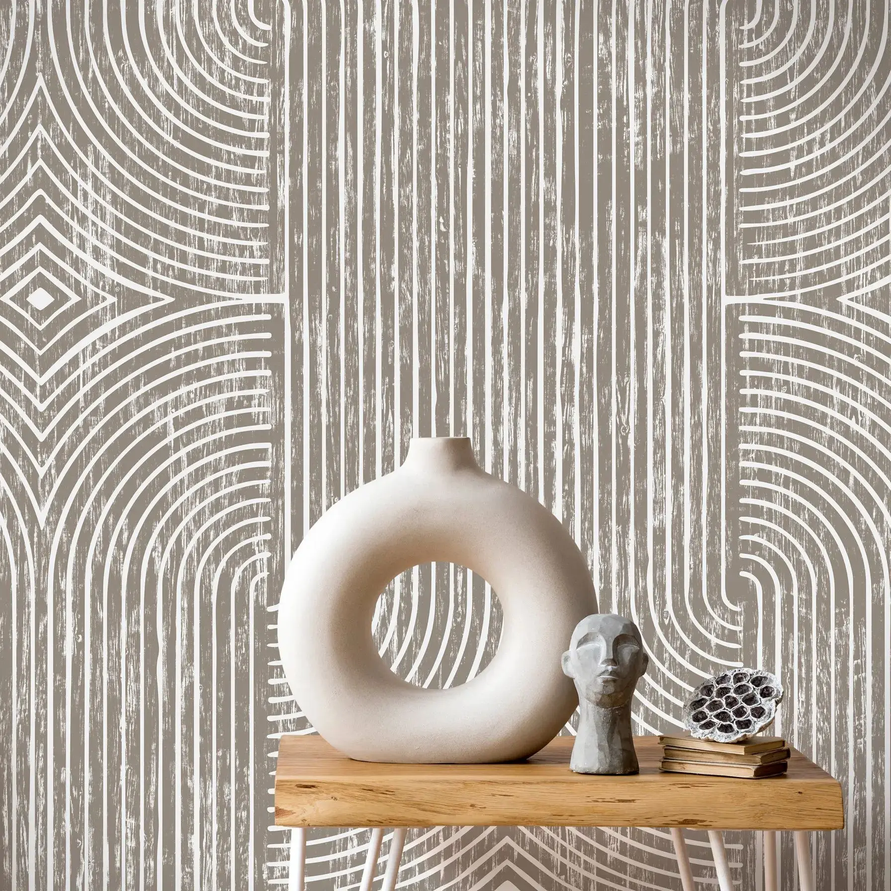 Beige Boho Abstract Wallpaper, Peel and Stick Wallpaper For Home Decor Wall Art Wall Decor Room Decoration,Custom Size /Color