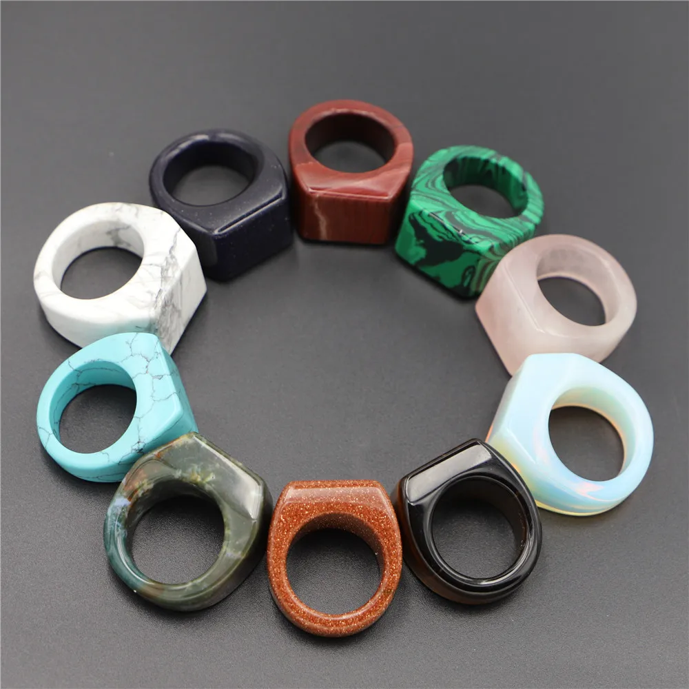 19#20# Natural Stone Ring for Women Men Handmade Bohemian Jewelry Gift Crystal Moonstone Tigereye Wedding Party Ring Wholesale