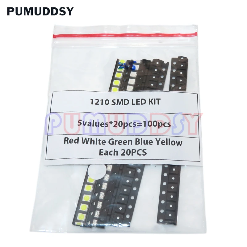 100PCS=5 Colors X 20PCS 5050 5703 1210 1206 0805 0603 LED Diode Assortment SMD LED Diode Kit Green/ RED / White / Blue / Yellow image 5