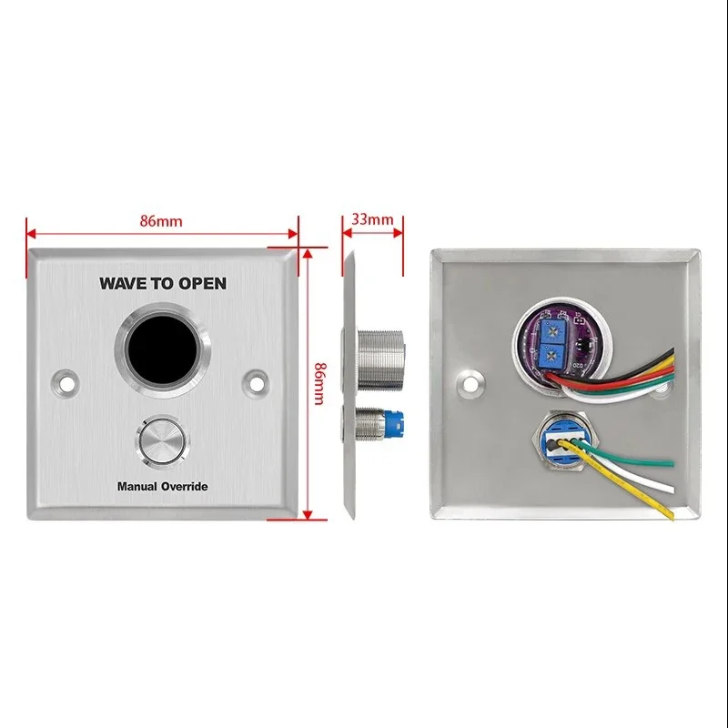 12V/24V Infrared Sensor Switch No Touch Contactless Door Release Exit Button with LED Indication No Touch Exit Switch for Access