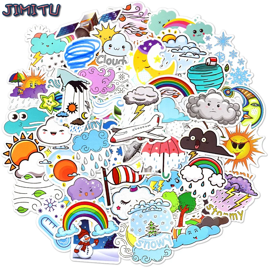 

50 PCS Weather Cute Stickers Pack Cartoon Laptop Sticker Waterproof DIY Guitar Bicycle Skateboard Phone Helmet Car Decals Toys