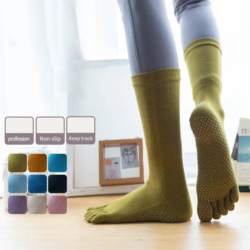 

Women Yoga Socks Indoor Sports Fitness Dance Socks Split Toe Five Finger Socks Solid Color Non-slip Breathable Stockings 35-40