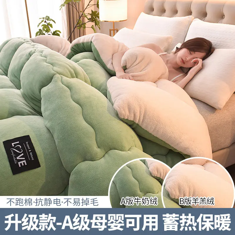 Lamb's Wool Quilt Winter Thick Super Warm Comforter Single Double Bed for Students Double-Sided Plush Blanket for Dormitory