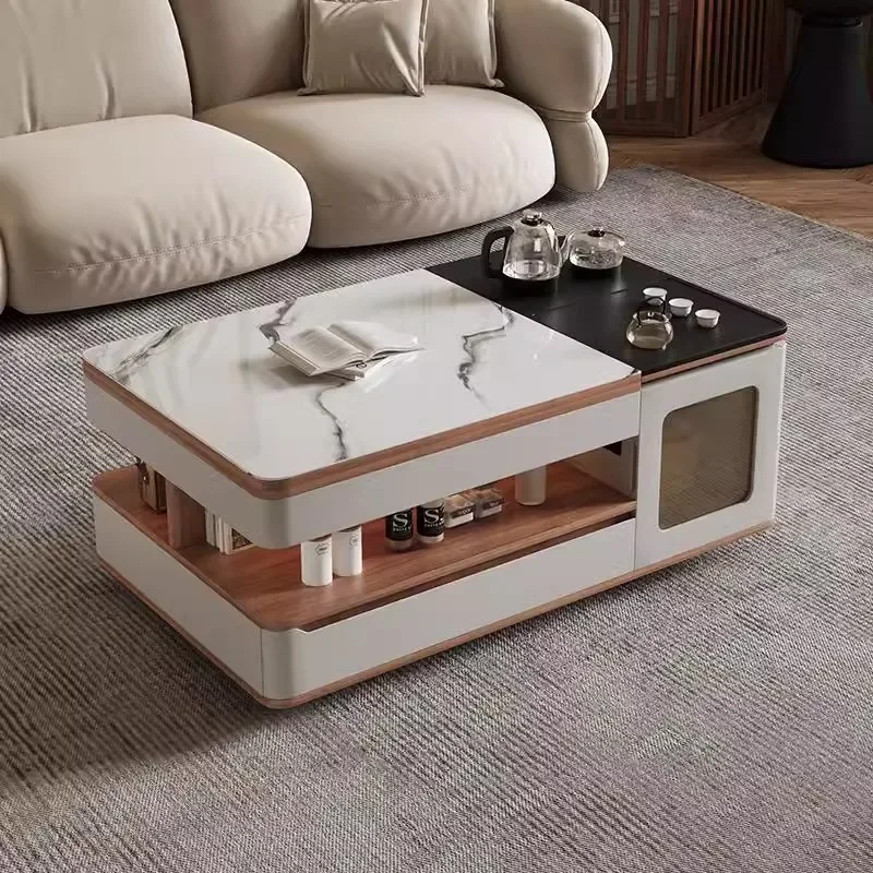 LXMultifunctional rock slab kung fu tea table modern simple telescopic mobile home living room small apartment tea integratedSSS