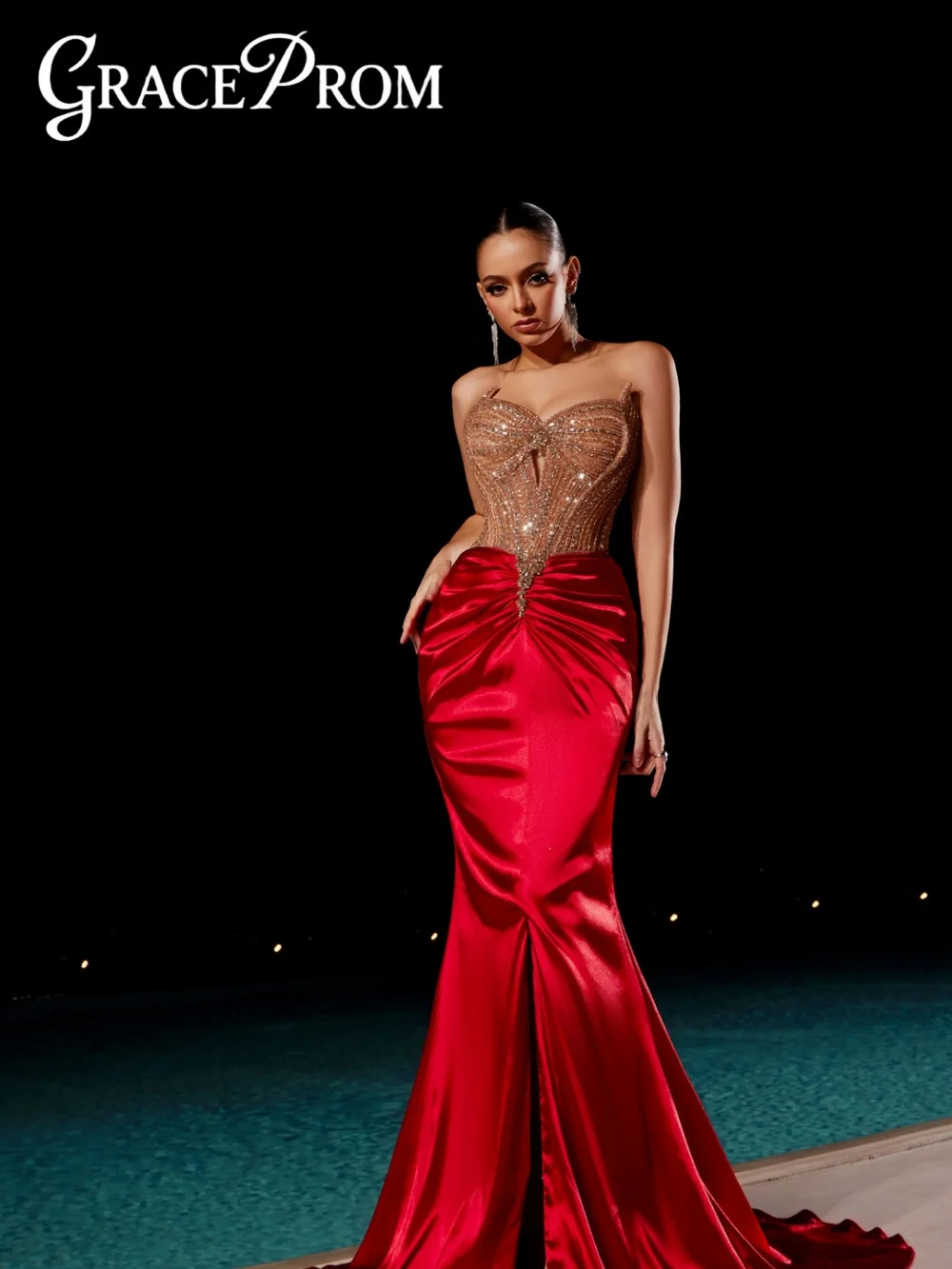 

Модное вечернее платье в форме сердца, элегантное вечернее платье с кристаллами, изящное атласное вечернее платье длиной до пола с бисером, по индивидуальному заказу