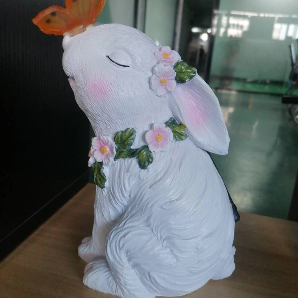Solar Rabbit Light Solar Bunny Decorative Light Waterproof Outdoor Rabbit Lamp Resin Cartoon for Outdoor Garden Decor