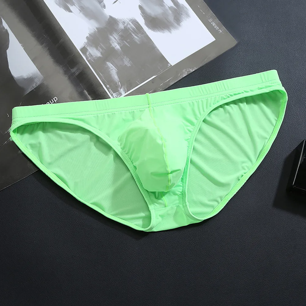 Ice Silk Briefs for men Seamless underpants Sexy Transparent panty U Convex Pouch Underwear Low Waist Panties Adult lingerie new