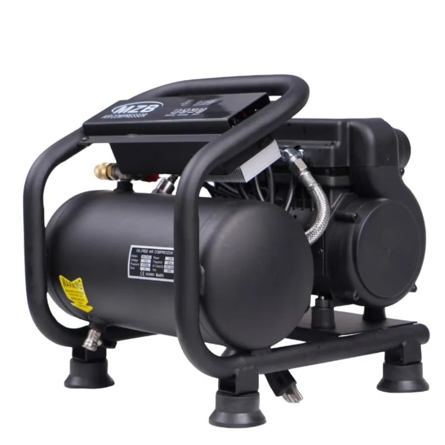 ضاغط هواء فائق الهدوء 1.6 جالون 110 فولت 60 هرتز تصميم خزان فولاذي خالي من الزيت مع مستوى ضوضاء 75 ديسيبل وعجلات مدمجة مثالية لـ Sp #1