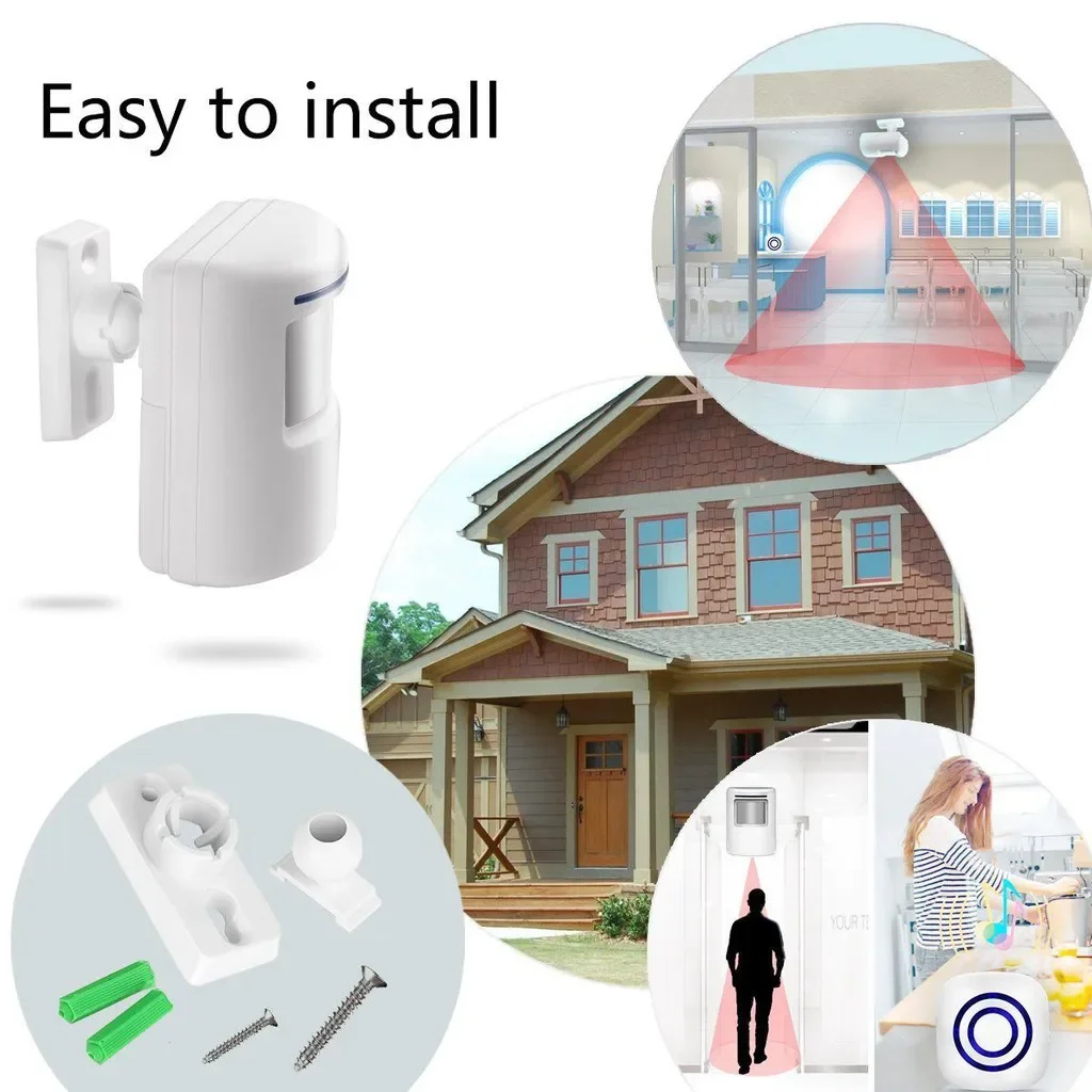 Gate Entry Visitor DoorBell Chime Alert Alarm EU US Plug Wireless Motion Sensor 52 Ringtones Security Protection