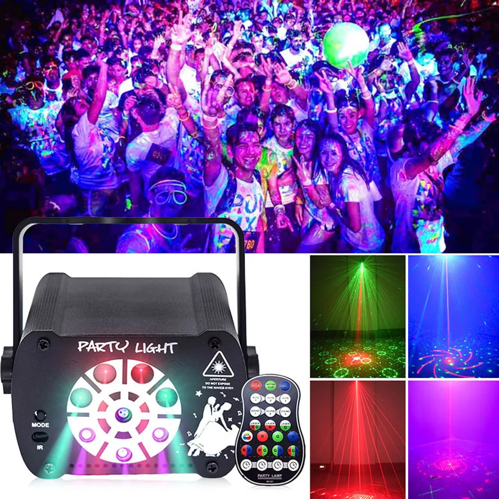 8 Holes 3in1 RGB UV Light DJ Disco Stage Light LED Laser Light RGB UV Party Light Sound Activated Remote Control Strobe Light