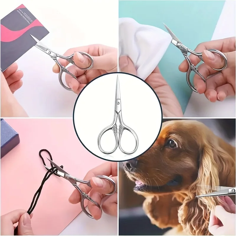 3Pcs Stainless Steel Makeup Grooming Scissors Mini Beard Comb With PU Leather Case For Manicure Nail Cuticle Beard Nose Trimmer