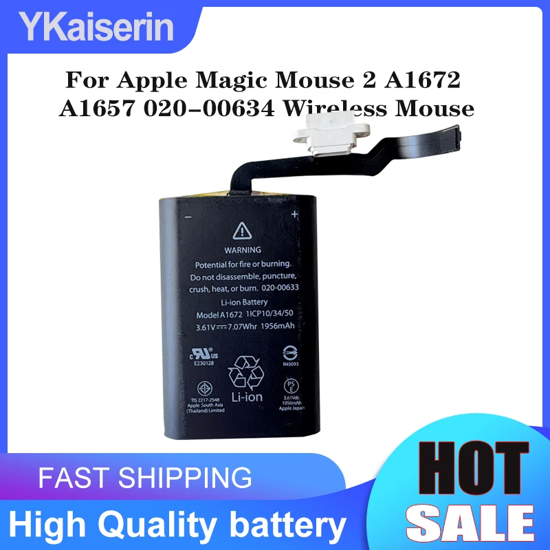 1956mAh Replacement Battery A1672 A1657 (2nd) for Apple Magic Mouse 2 Wireless 020-00634 020-00633 Portable Batteries + NO