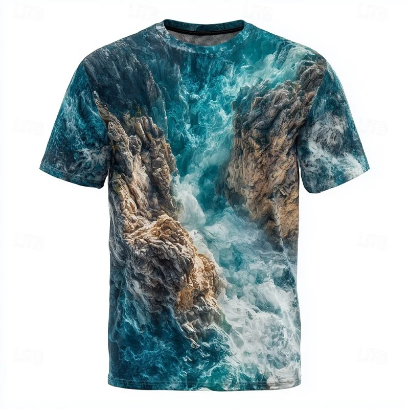 3D Printed Natural Landscape Ocean T-Shirt For Men Scenic Graphic Short Sleeve Tees Summer Casual Street Top Round Neck T Shirts