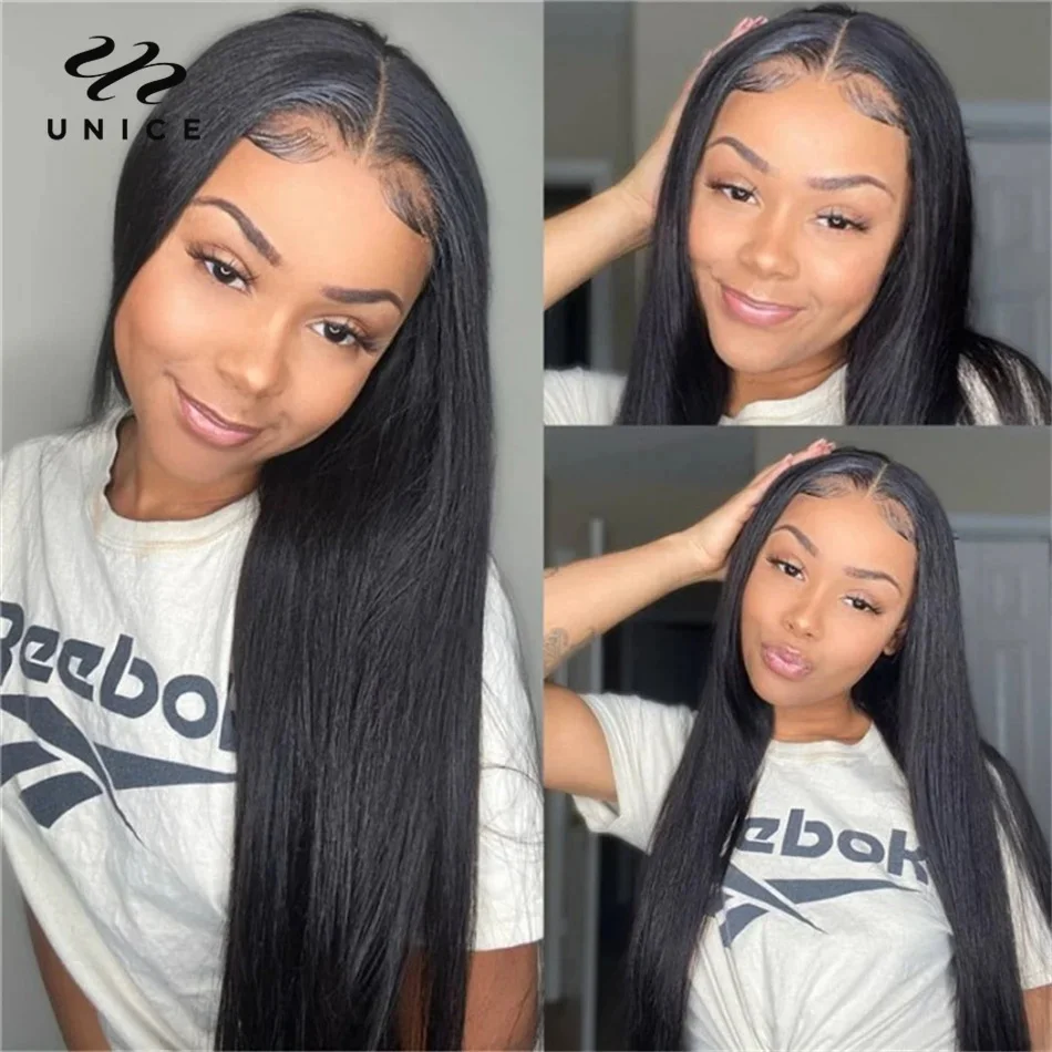 Unice Hair Straight Human Hair Bundles 3Pcs With 13x4 Lace Frontal Free Part 100% Human Hair Bundles with Frontal Deal