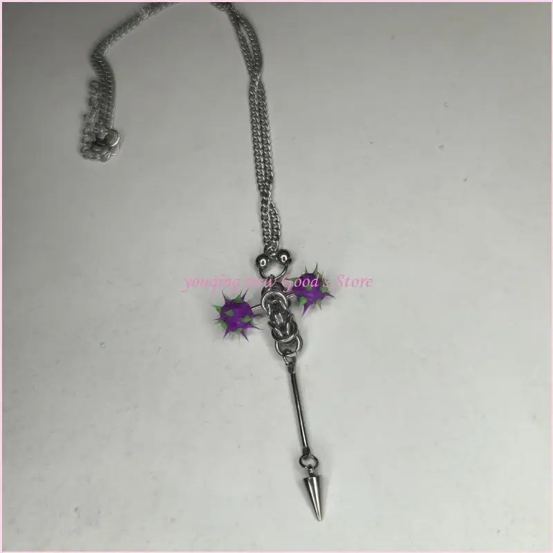 57QA Alloy Burr Ball Spiked Rivet Necklace Lightweight Everyday Wear Clavicle Chain Stylish Unique Jewelry Accessory
