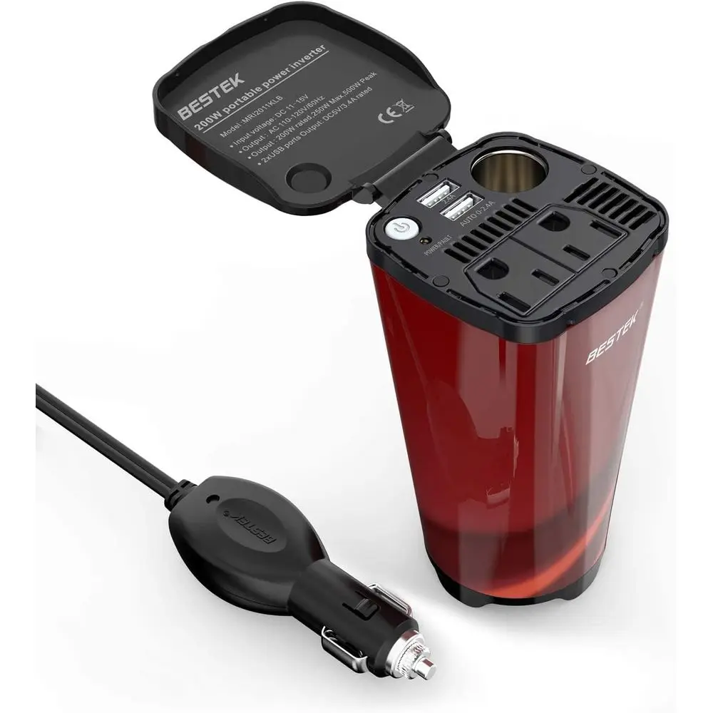 

200W Power Inverter, Car Plug Adapter Outlet Converter with Dual 4.5A USB Charging Ports, Cup Holder Car, Cigarette Lighter Sock