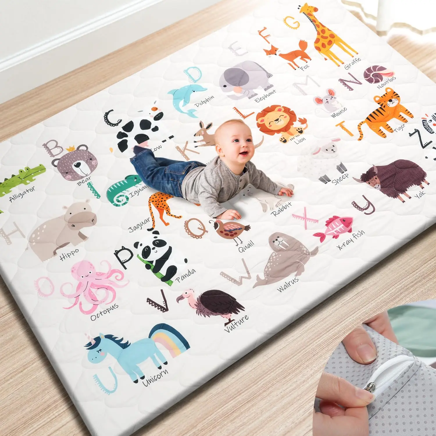 

Extra Thick Foam Baby Play Mat 74x50 Inches, Removable Washable Cover, Non-Slip Crawling Mat for Infants and Toddlers