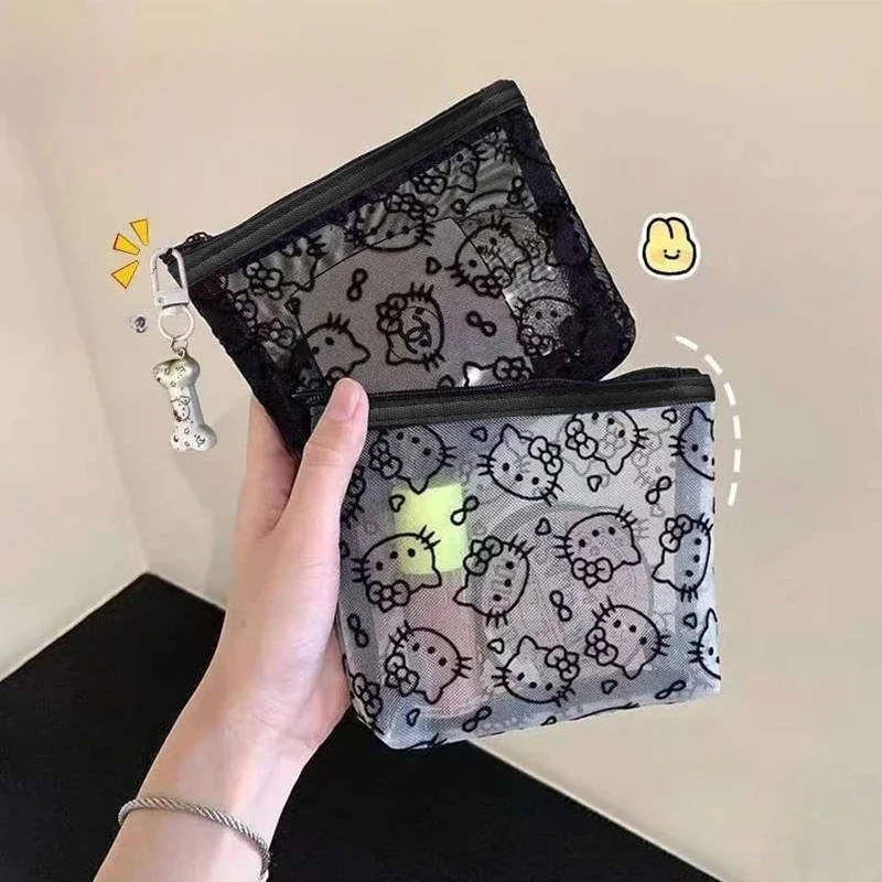 Bolsa de Cosméticos Kawaii Hello Kitty, Estilo Anime, Bolsa de Malla para Monedas, Estuche para Auriculares, Regalos para Fiestas
