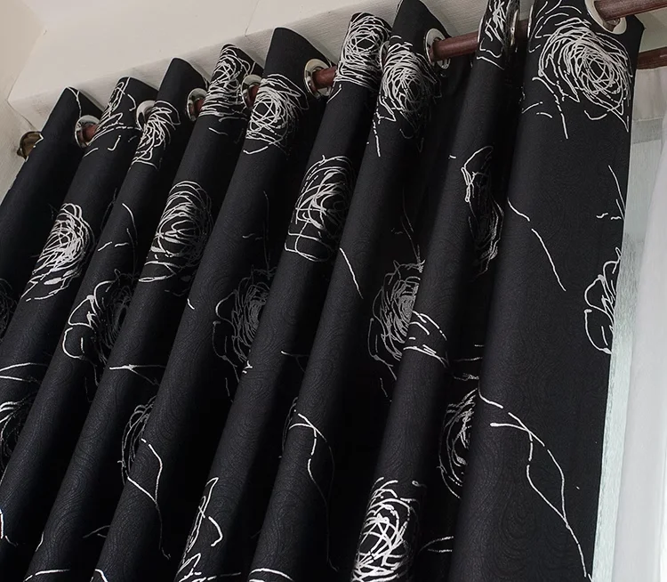 Luxury Black Curtain Embossed & Silver Foil Printed, Full Blackout for Living Room, Bedroom, Dining Room & Kids Room Home Decor