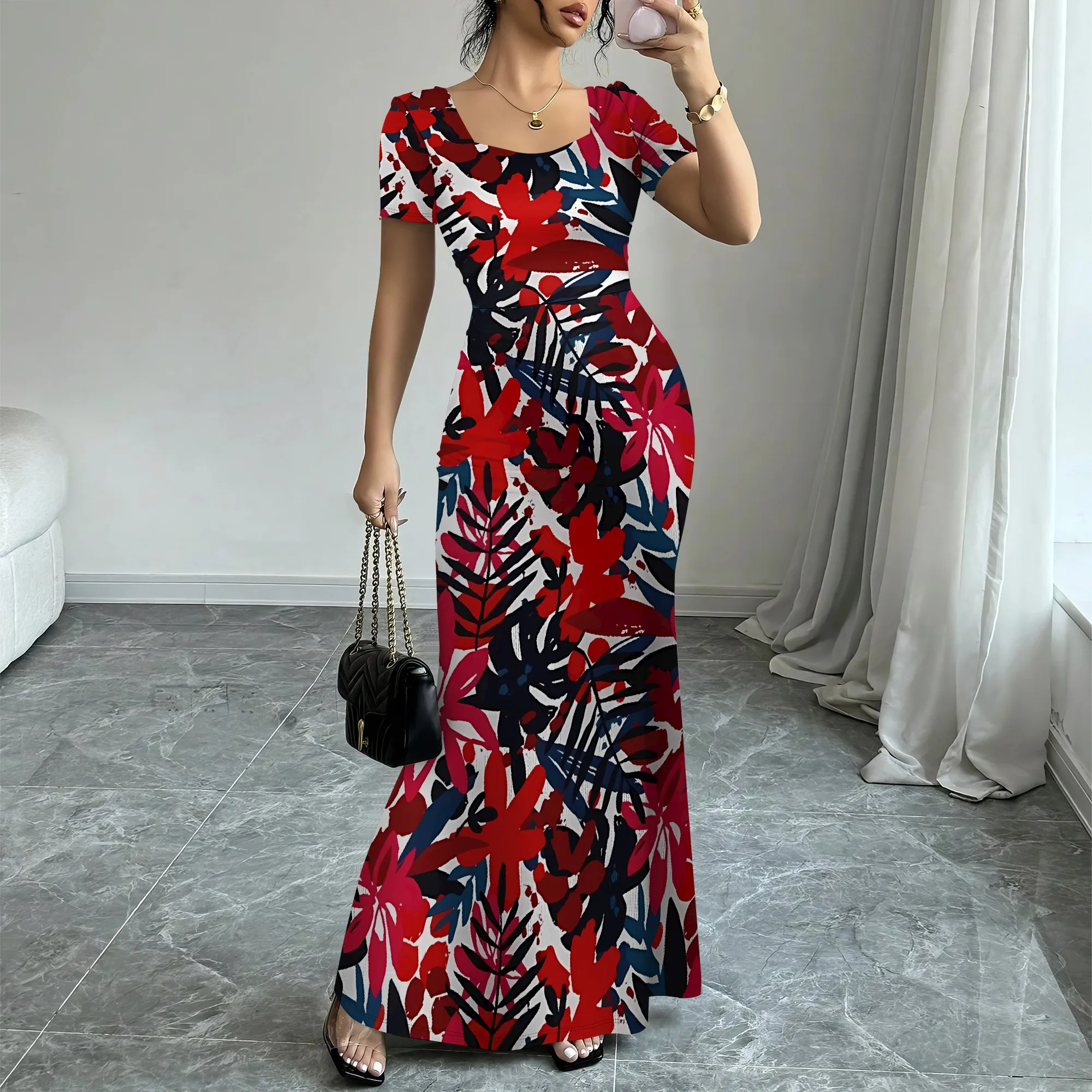 

Women's Midnight Blue Solid Square-Neck Mermaid Dress Polyester Party Fall Chic