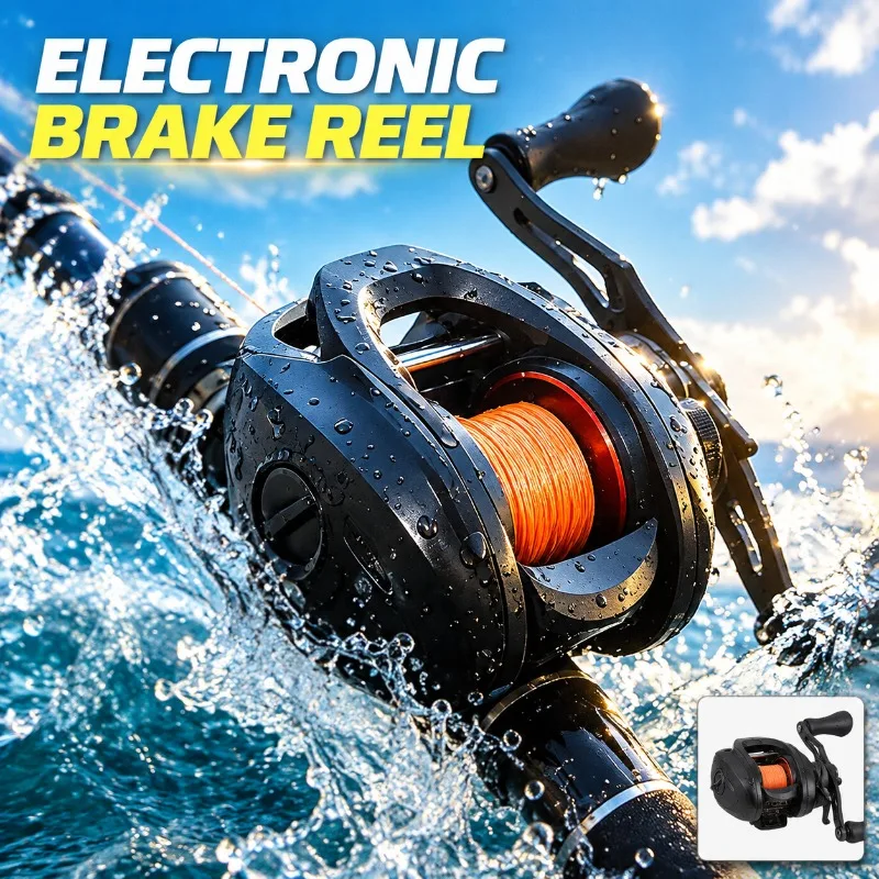 Electronic DC Brake Baitcasting Fishing Reel, Built-in LED Light and Buzzer Alarm Sound, Long Cast Lure Baitcast Reel for Bass