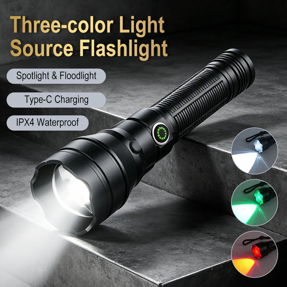 BORUiT High Power LED Flashlight 800LM Zoomable 18650 Type-C Rechargeable Handheld Flashlight Portable Torch for Camping Fishing