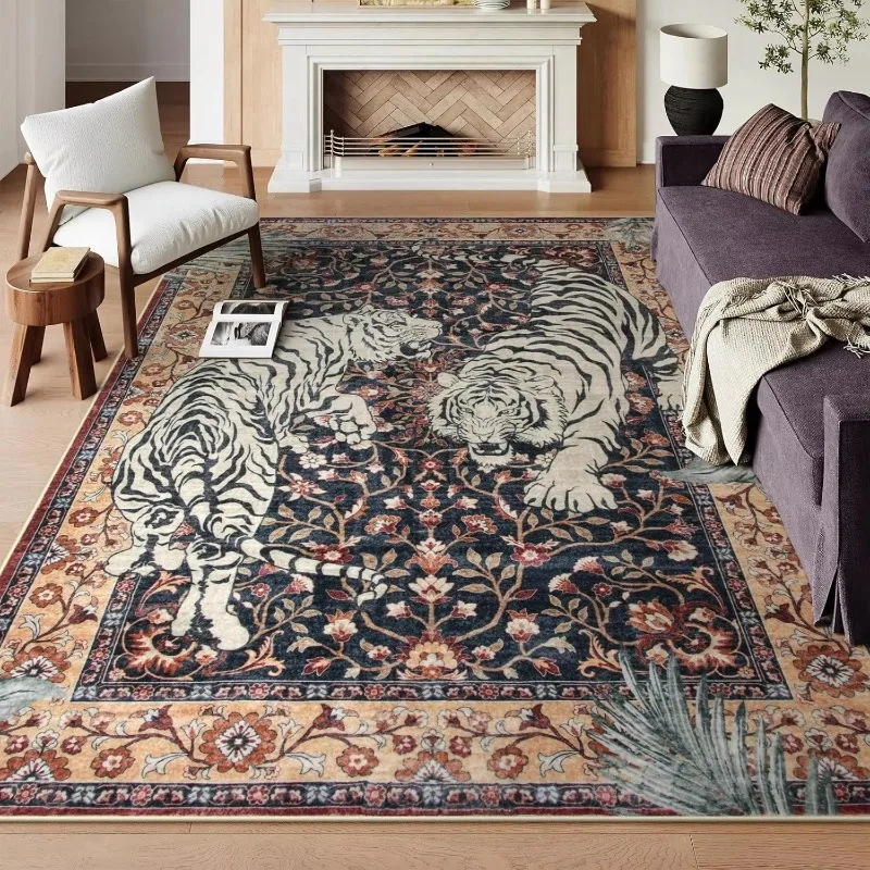 Moynesa Tiger Bohemian Rug for Living Room Retro Tiger Print Carpet Leopard Carpets Dining Room Indoor Doormat Kitchen Area Rug