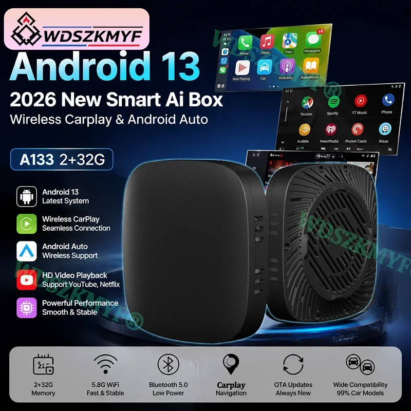 2026 NEUE Android 13 Smart CarPlay AI Box 2+32G Kabelloser CarPlay Android Auto Adapter TV-Box für YouTube Netflix Ford MG VW Kia