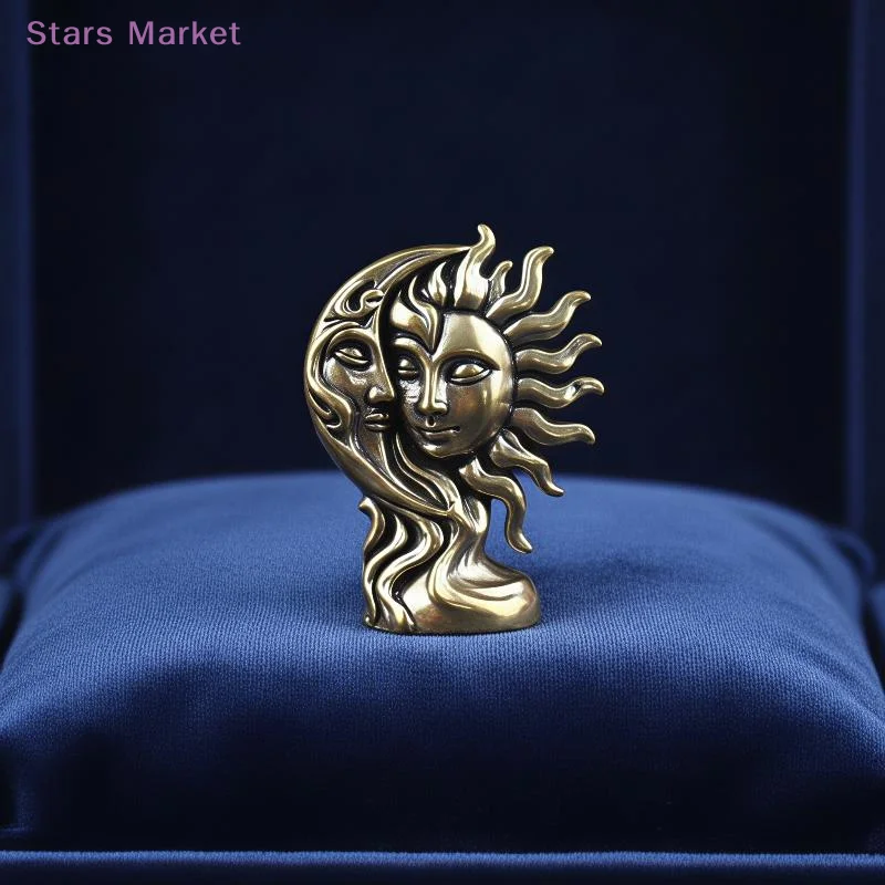 New Brass Sun And Moon Figure Home Decor Ornaments Metal Crafts Desktop Decorations Small Ornaments