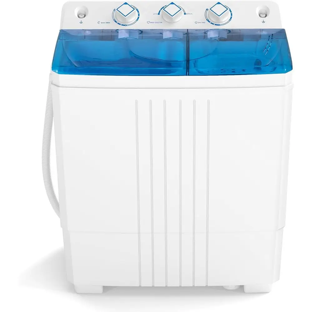 Compact 20Lb Twin-Tub Laundry Washer with 12Lb Washer and 8Lb Spinner, Durable for Dorms and RVs, Blue & White