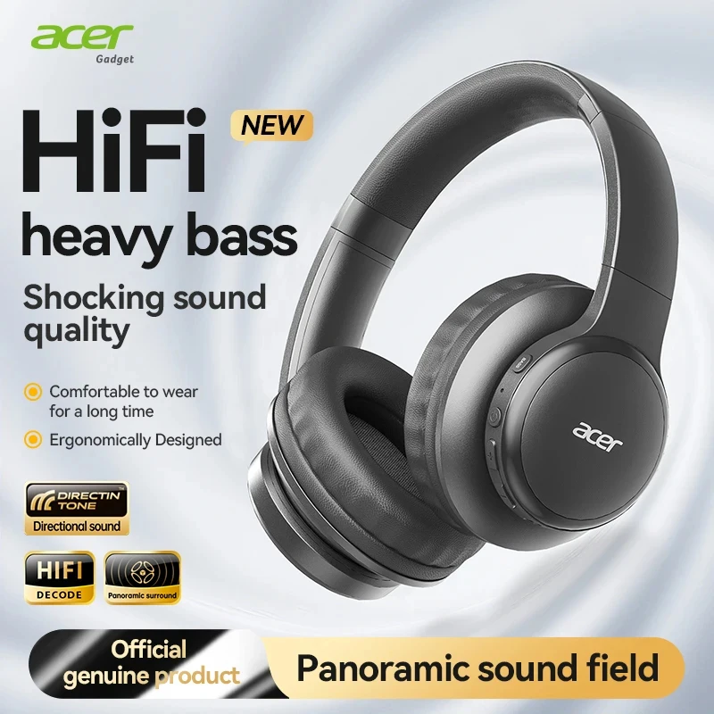 

Беспроводная Bluetooth-гарнитура Acer Ohr559 с высококачественным стереозвуком и глубокими басами, шумоподавлением для звонков, музыки и игр, без задержек