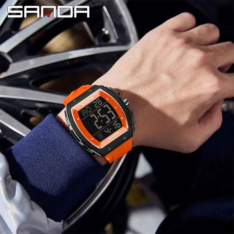 SANDA модные мужские часы водонепроницаемые спортивные электронные часы будильник светодиодный цифровой силиконовый ремешок часы со светодиодным циферблатом для мужчин