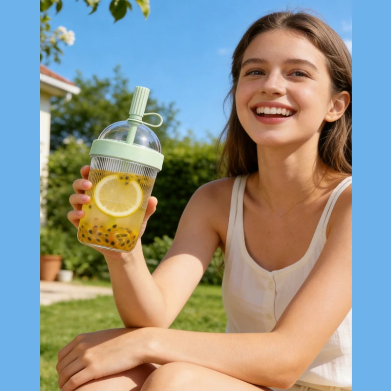 Cold Drink Tumbler Double Drinking Cup With Lid And Straw Plastic Coffee Cup For Women Men Travelers Students Home Office Travel