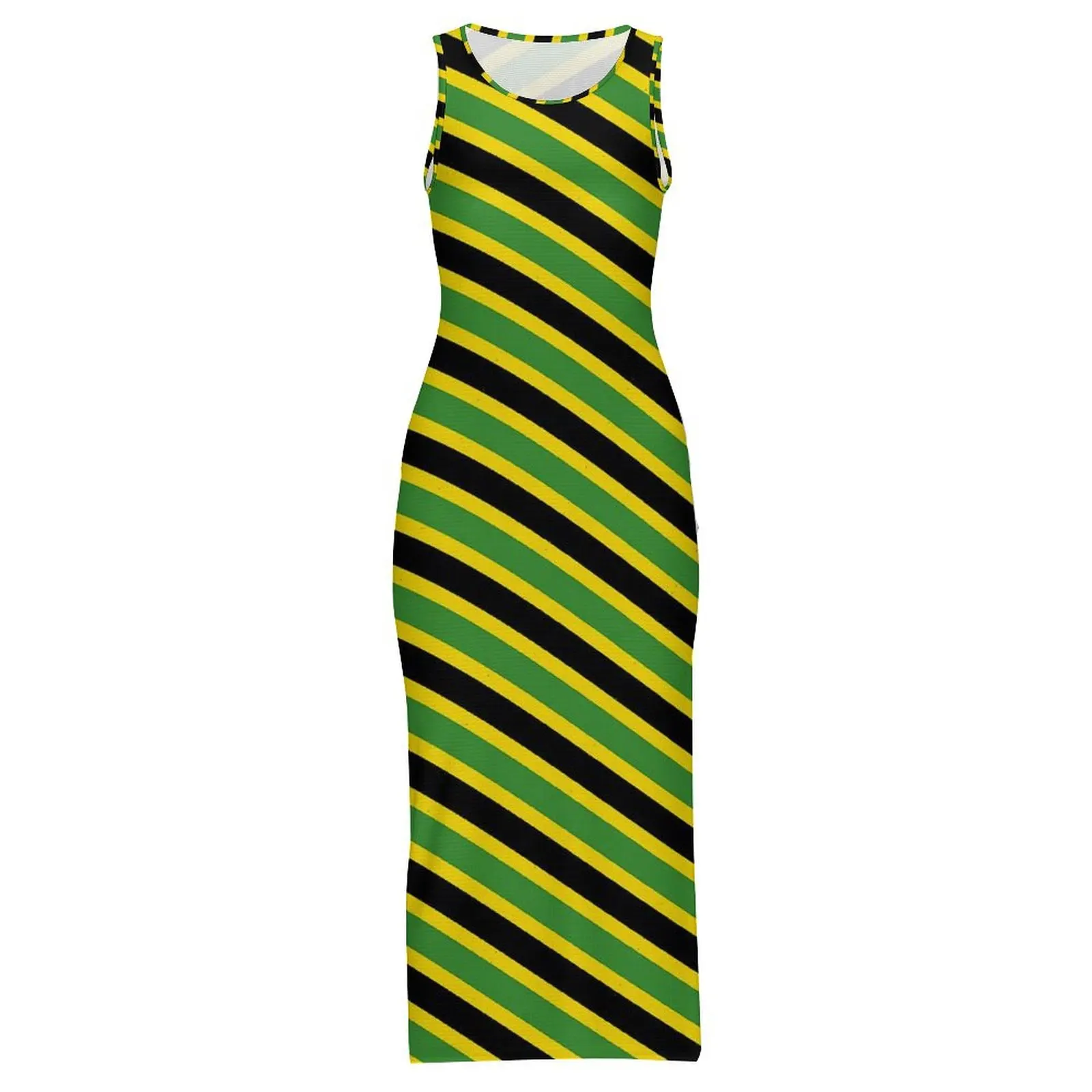 Vestido ajustado para mujer, vestidos largos con bandera jamaicana a la moda, vestido informal sin mangas con estampado de rayas para primavera, vestido gráfico Y2k de talla grande