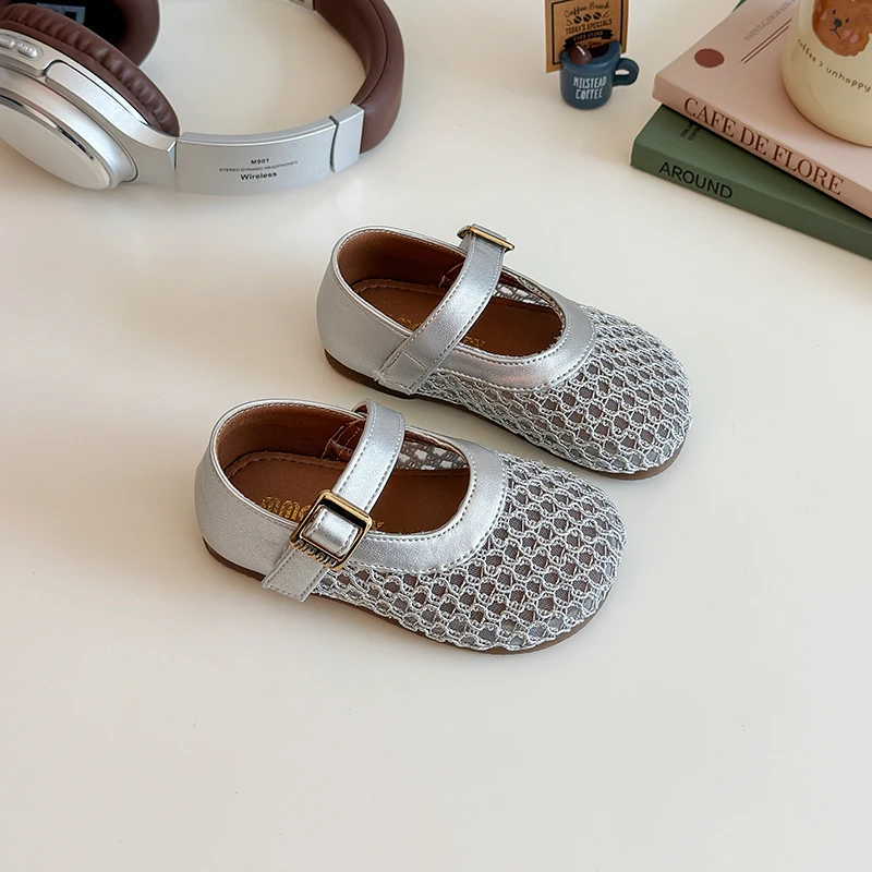 Summer Girl's Sandals Net Fabric Solid Color Breathable Flat Children Sliders Hook-loop Cover Toe Daily Leisure Kids Shoes 21-30