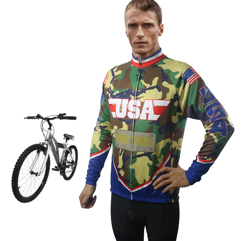 

America Pro Cycling Jersey Long Sleeve Bicycle Jacket Clothing Mtb Bike Jersey Sportswear Bike Climbing Clothes Top Camouflage