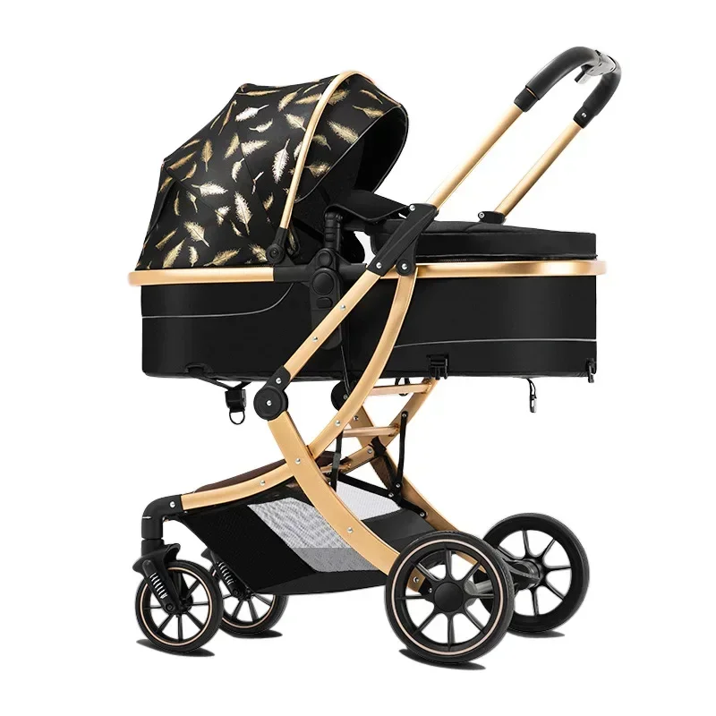 

High Landscape 2 in 1 Baby Stroller Can Sit or Lie Down Lightweight Folding Two-way Shock-absorbing Newborn Baby Stroller